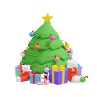 Christmas day theme 3d illustration with christmas tree and gift box png