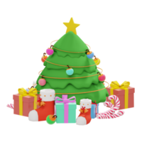 Christmas day theme 3d illustration with christmas tree and gift box png