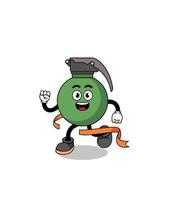 Mascot cartoon of grenade running on finish line vector