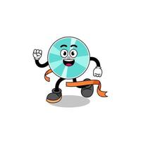 Mascot cartoon of optical disc running on finish line vector