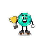 Cartoon mascot of emerald gemstone holding a trophy vector