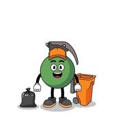 Illustration of grenade cartoon as a garbage collector vector