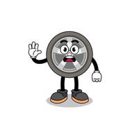 car wheel cartoon illustration doing stop hand vector