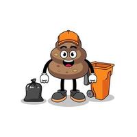 Illustration of poop cartoon as a garbage collector vector