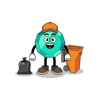 Illustration of emerald gemstone cartoon as a garbage collector vector