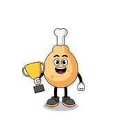 Cartoon mascot of fried chicken holding a trophy vector