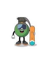 Mascot cartoon of grenade snowboard player vector