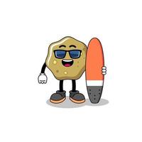 Mascot cartoon of loose stools as a surfer vector