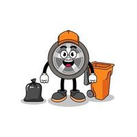 ilustración de dibujos animados de ruedas de coche como recolector de basura