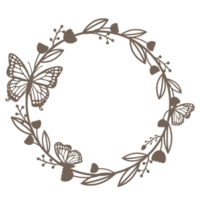 brown round wreath with twigs and butterfly.design graphic png