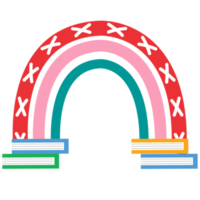 färgglad typografidesign med bok och regnbåge. png
