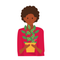 retrato feminino com vaso de plantas png