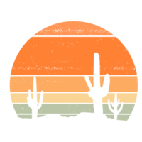 Retro sunset with  cactus vintage. png