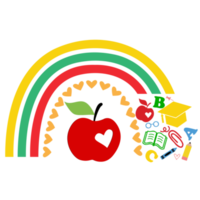 regenboog met leraar schoolbenodigdheden ontwerp png
