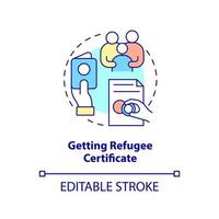 Getting refugee certificate concept icon. Belongings and documents abstract idea thin line illustration. Isolated outline drawing. Editable stroke. vector