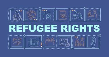 Refugee rights word concepts dark blue blue banner. International protection. Infographics with icons on color background. Isolated typography. Vector illustration with text.