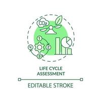 Life cycle assessment green concept icon. Impact study. Industrial ecology method abstract idea thin line illustration. Isolated outline drawing. Editable stroke. vector