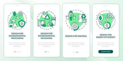Design for environment green onboarding mobile app screen. Eco industry walkthrough 4 steps graphic instructions pages with linear concepts. UI, UX, GUI template. vector