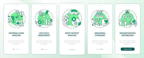 Industrial ecology methods green onboarding mobile app screen. Symbiosis walkthrough 5 steps graphic instructions pages with linear concepts. UI, UX, GUI template. vector