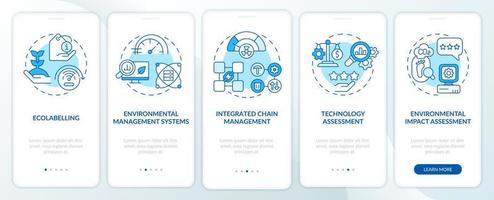 Tools of industrial ecology blue onboarding mobile app screen. Ecosystem walkthrough 5 steps graphic instructions pages with linear concepts. UI, UX, GUI template. vector