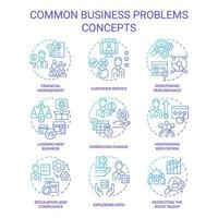 Common business problems blue gradient concept icons set. Monitor performance idea thin line color illustrations. Financial management. Isolated symbols. vector