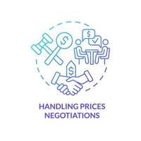 Handling prices negotiations blue gradient concept icon. Business sales issue abstract idea thin line illustration. Buyer and seller agreement. Isolated outline drawing. vector