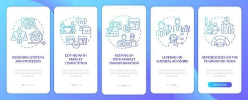 Strategic business problems blue gradient onboarding mobile app screen. Walkthrough 5 steps graphic instructions pages with linear concepts. UI, UX, GUI template. vector