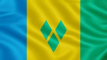 Flag of Saint Vincent and the Grenadines. Realistic Waving Flag 3d Render Illustration with Highly Detailed Fabric Texture. photo