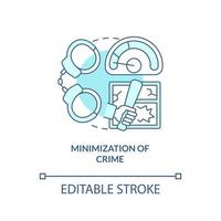 Minimization of crime turquoise concept icon. National safety and protection abstract idea thin line illustration. Isolated outline drawing. Editable stroke. vector
