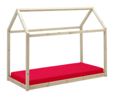 casa de madera para niños con futón rojo aislado sobre fondo blanco con camino de recorte png