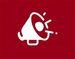 Illustration of a megaphone in white on a red background. simple megaphone design image. simple megaphone icon photo