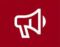 Illustration of a megaphone in white on a red background. simple megaphone design image. simple megaphone icon photo