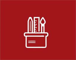 pencil icon in red image, illustration of pencil in white on red background, a pen design on a red background photo