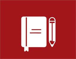 pencil icon in red image, illustration of pencil in white on red background, a pen design on a red background photo