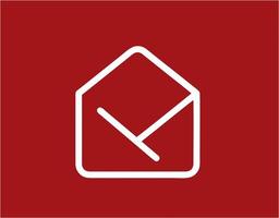 envelope icon in red vector image, illustration of envelope in white on a red background, a message design on a red background photo