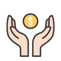 donar y caridad icono de color plano png. mano amiga dinero png