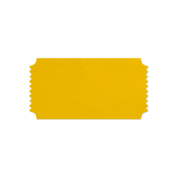 geel blanco ticket met papieren patroontextuur voor mockupontwerp. geïsoleerde ticket formulier op zwarte achtergrond. png