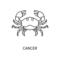 Krebshoroskopsymbol in zwölf Sternzeichenkonstellationen. isolierte Tierkreissymbole mit flacher Linie. Sammlung von Astrologie und Mythologie in PNG. png