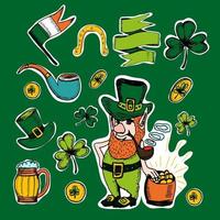 Hand drawn vector St. Patrick' Day set. Doodles.Symbols of Irish holiday.