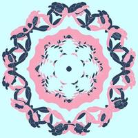 Round vector mandala on white isolated backVector boho mandala in blue and pink colors. Mandala with floral patterns.