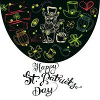 Hand drawn vector St. Patrick' Day set. Doodles.Symbols of Irish holiday.