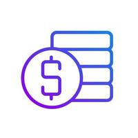 Coins stack and dollar symbol pixel perfect gradient linear vector icon. Savings and earnings. Money management. Thin line color symbol. Modern style pictogram. Vector isolated outline drawing