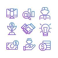 Business and employment pixel perfect gradient linear vector icons set. Human resources engaging. Company profit. Thin line contour symbol designs bundle. Isolated outline illustrations collection