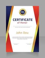 certificado de honor para la plantilla de diseño de rendimiento académico. diploma vectorial con copyspace y bordes personalizados. documento imprimible para premios y reconocimientos vector