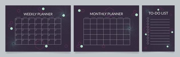 programa el conjunto de plantillas de diseño de la hoja de trabajo. hoja imprimible de establecimiento de objetivos. muestra editable de gestión del tiempo. página de programación para organizar tareas personales vector