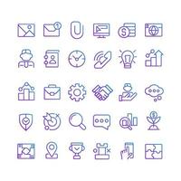 Business pixel perfect gradient linear vector icons set. Commerce and finance. Digitalization and innovations. Thin line contour symbol designs bundle. Isolated outline illustrations collection