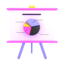 3d illustration business, whiteboard presentation with pie chart and graph png