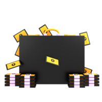 3d illustration business, briefcase full of paper money png