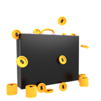 3d illustration business, briefcase full of gold coins png