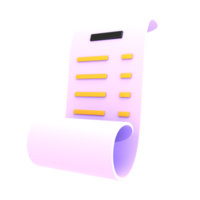 ícone de pagamento de recibo de transação de conta de papel de renderização 3D png
